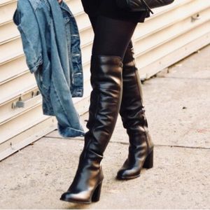 Franco Sarto women black leather high knees boots